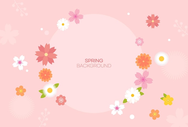 Spring background with flowers and green leaves