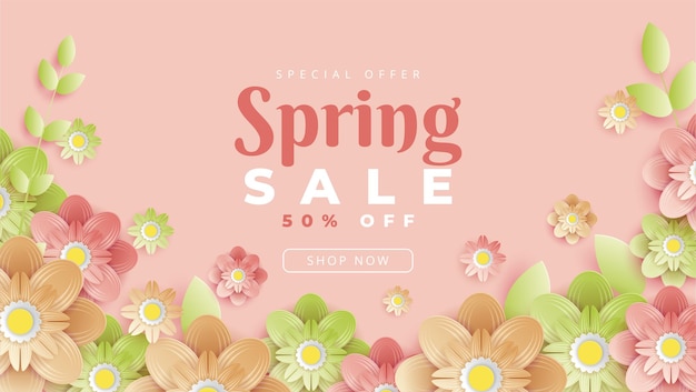 Vector spring banner floral design template with typography letter