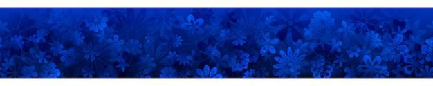 Vector spring banner of various flowers in blue colors with seamless horizontal repetition