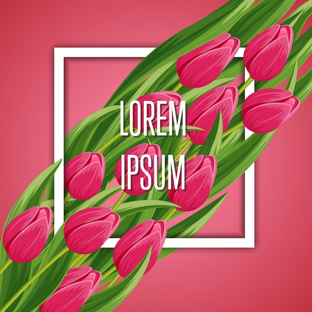 Spring banner with blooming tulip and copy space