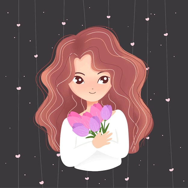 Vector spring beautiful woman with tulip flower