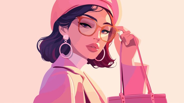 Vector spring beauty fashion stylish woman wearing pink