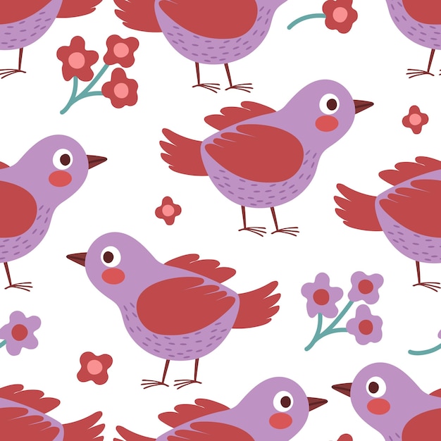 Vector spring birds vector seamless pattern flat cartoon background simple birds bright colors3