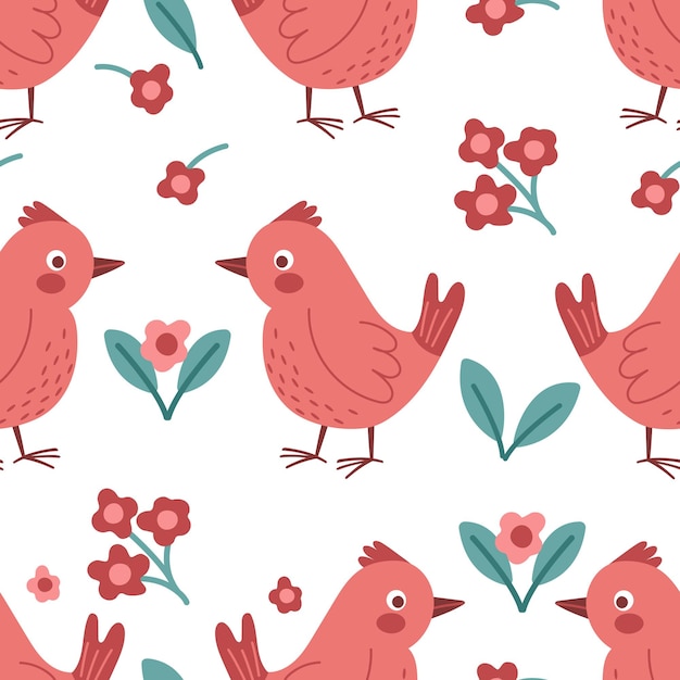 Vector spring birds vector seamless pattern flat cartoon background simple birds bright colors