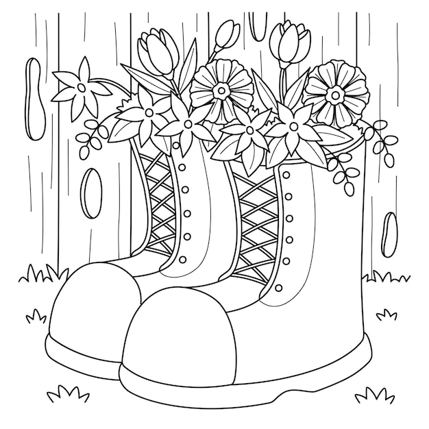 Spring Boots with Flowers Coloring Page for Kids