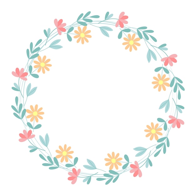 Spring botanical wreath with flowers and greenery vector isolated illustration