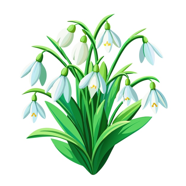 Вектор Весенний букет цветов с зелеными листьями на белом