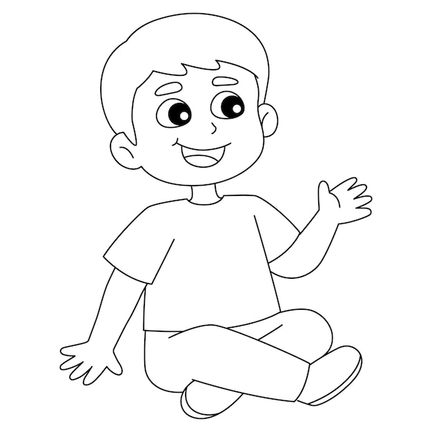 Spring Boy Sitting Isolated Coloring Page for Kids