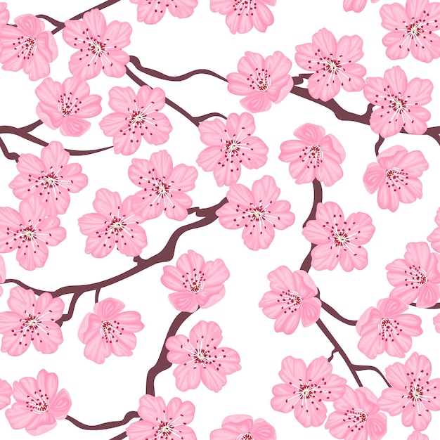 핑크 사쿠라 꽃의 봄 가지들은 매끄러운 패턴입니다.