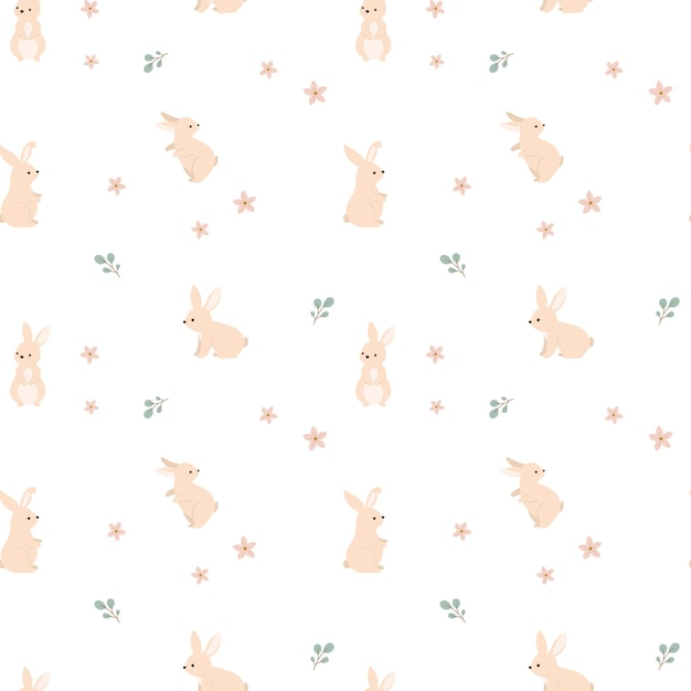 Vector spring bunnies with florals semaless pattern