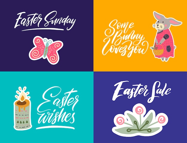 Spring card lettering set. easter holiday illustration