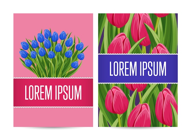 Set di carte di primavera con tulipano in fiore