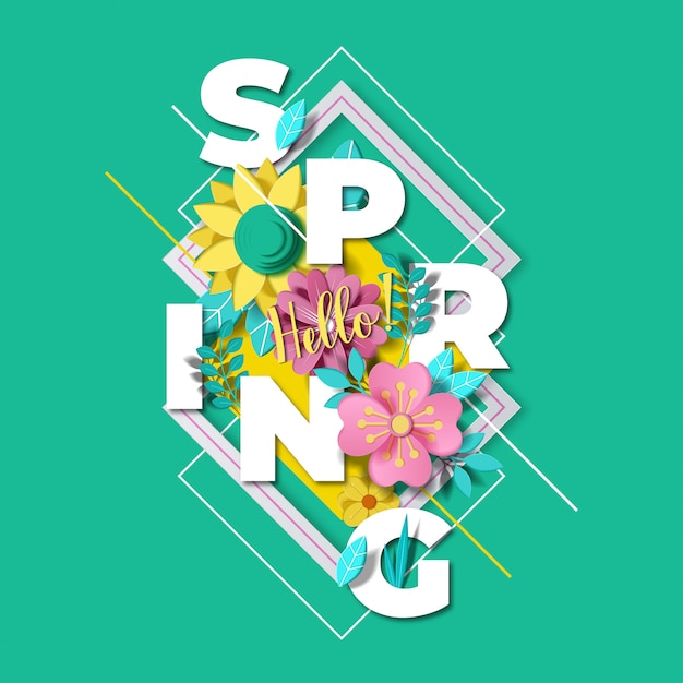 Vector spring card  with beautiful colorful flower.