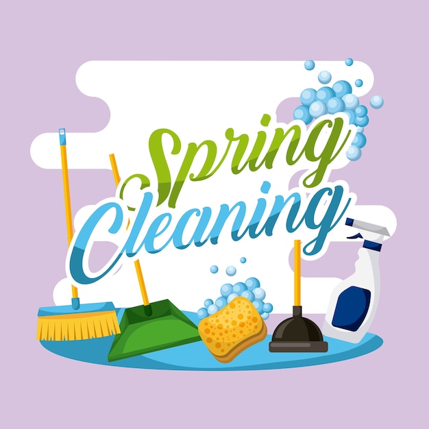 Vector spring cleaning poster house work equipment