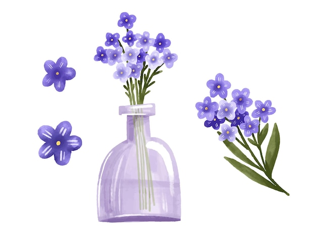 Vector spring collection with purple flowers a beautiful bouquet of fo