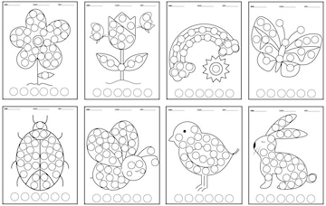 Spring Coloring Pages | Color by Number Dot Marker Worksheets