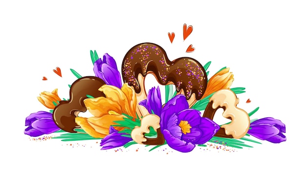 Vector spring crocuses and chocolate chip cookies