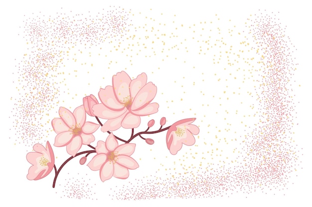 春の細な花の背景には桜の花の枝がありコピーするスペースがあります