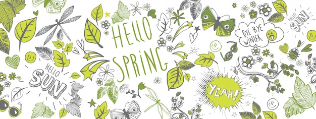 Vector spring doodles banner