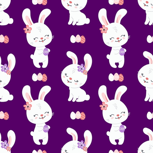 Spring easter background with cute bunnies for wallpaper and fabric design. Vector