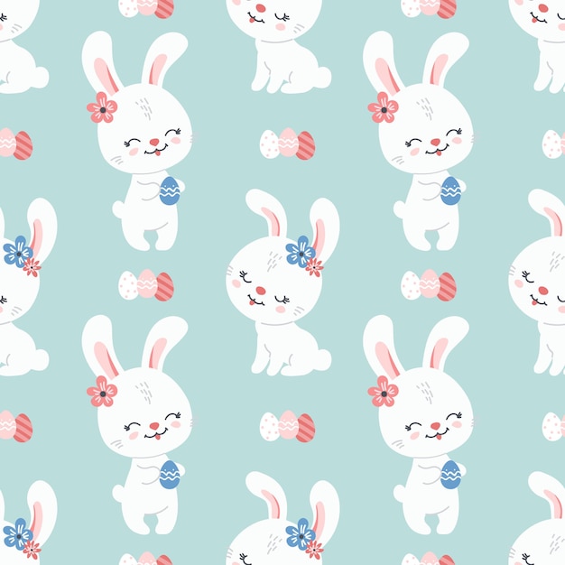 Spring easter background with cute bunnies for wallpaper and fabric design. vector