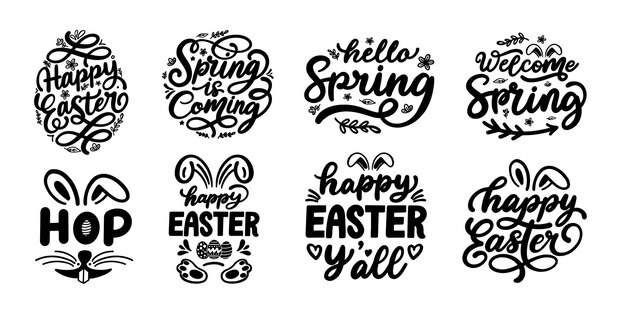 Vector spring and easter bunny lettering set greeting card vector illustration calligraphy