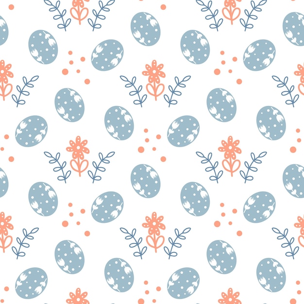 Spring easter seamless pattern background with eggs herbs foliage happy easter print template