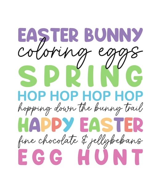 Vector spring easter word cloud bunny phrase lettering retro colorful handwriting art on white background