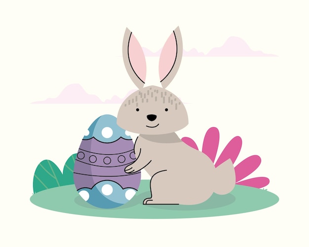 봄 달걀 색칠과 토끼