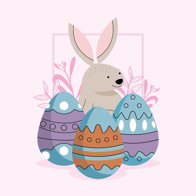 Vector spring eggs painted and rabbit