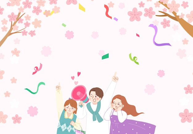 春のイベント 祭り プロモーション 広告 女性 男性 桜の花