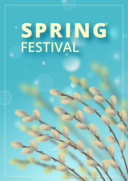 Spring festival background with blooming willow branches