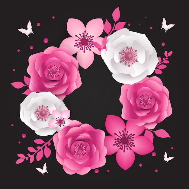 Premium Vector | Spring festive flowers garland, paper cut style.