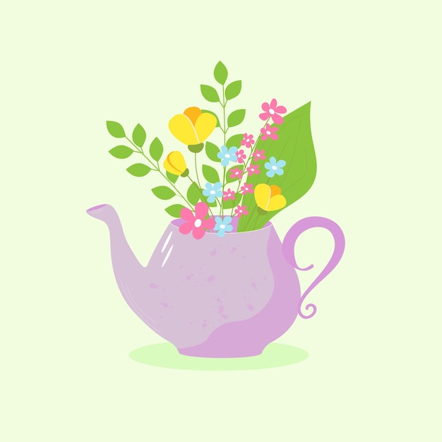 Vector spring flawers in a teapot