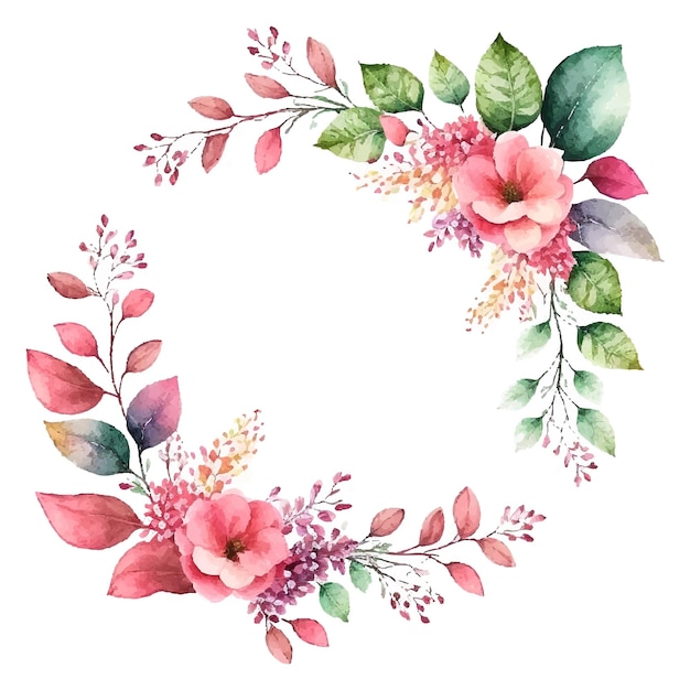 Cartolina d'auguri con cornice floreale primaverile con ortensie in fiore e fiori da giardino illustrazione di ortensie naturali botaniche su bianco in stile acquerello