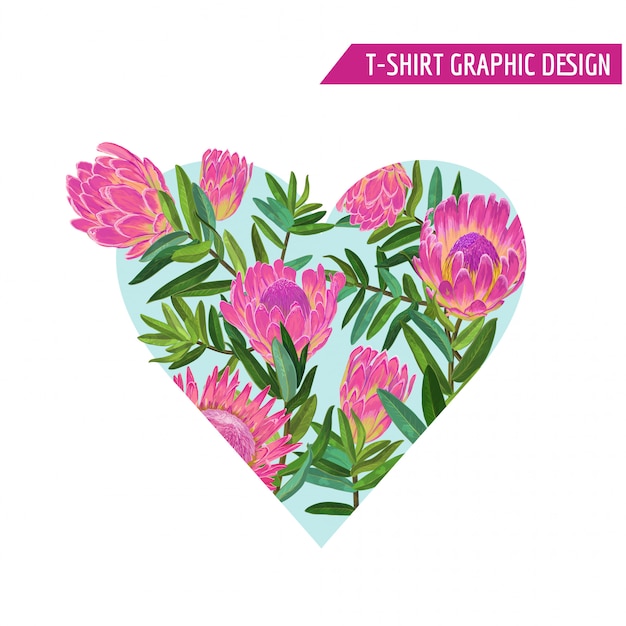 Spring floral heart tropical flowers design