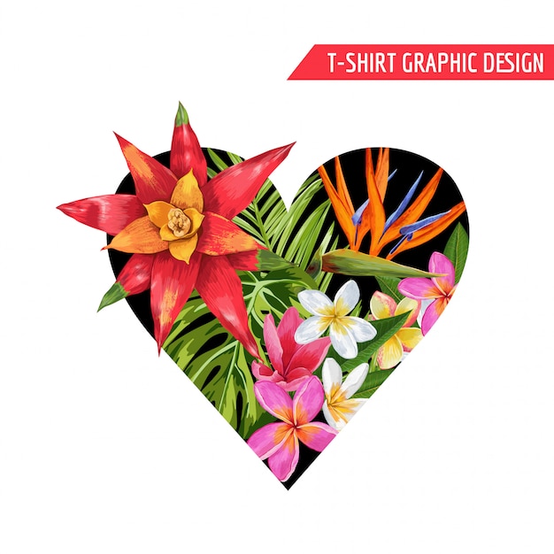 Spring Floral Heart Tropical Flowers Design