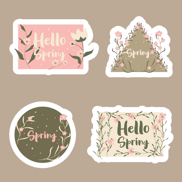 spring floral illustration stickers template collection