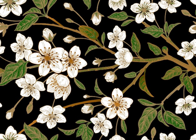 일본 체리 벡터와 봄 꽃 빈티지 원활한 패턴