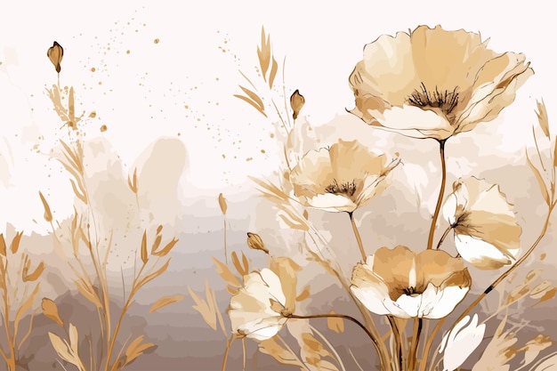 水彩ベクトルの背景に春の花柄カバー壁アート招待状生地ポスターのエキゾチックな自然デザイン水彩風でキャンバス印刷