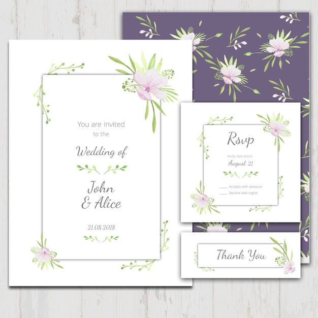 Vector spring floral wedding invitation set