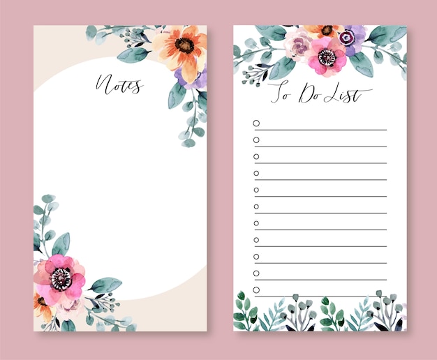 Primavera florals acquerello to do list e modello di note