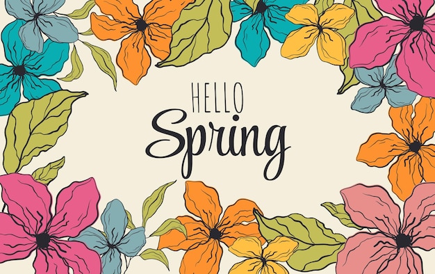 Vector spring flower banner vector illustration frame cute floral background season concept