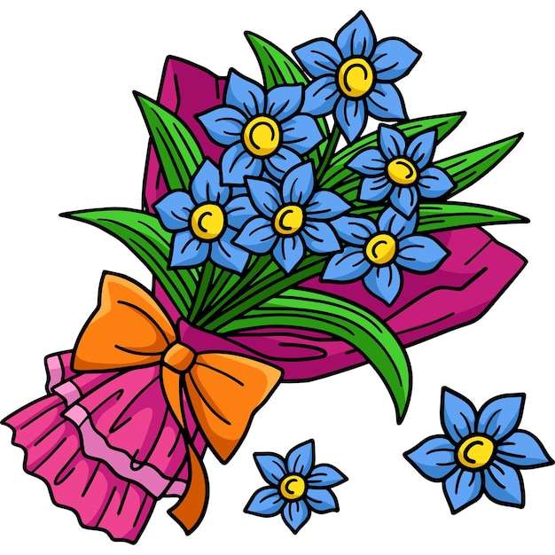 Vector spring flower bouquet cartoon colored clipart