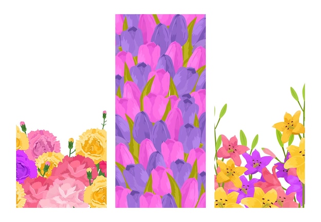 春の花デザイン販売チラシ背景セット ベクトル イラスト シンプルな自然アートと縦花バナー抽象的なカード