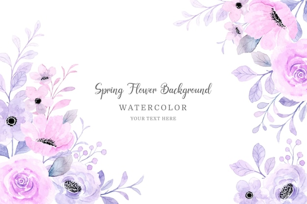 Vector spring flower frame soft pink purple floral watercolor background