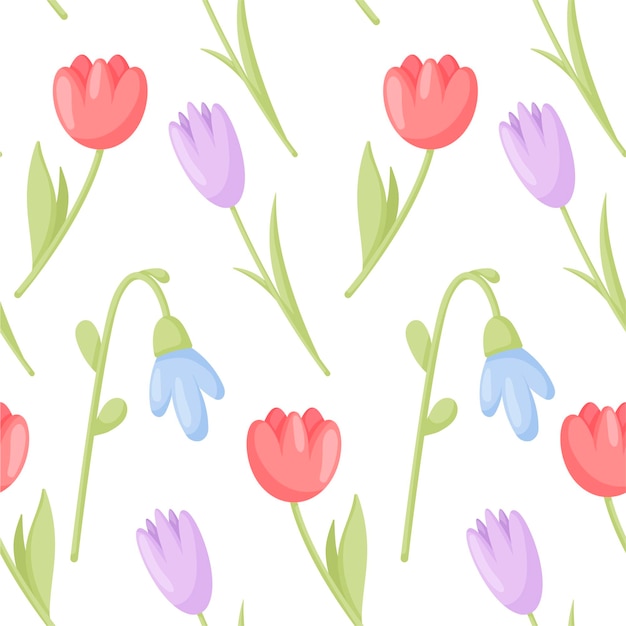 Spring flower pattern Flower vector seamless pattern Pattern with tulips and lilies of the valley