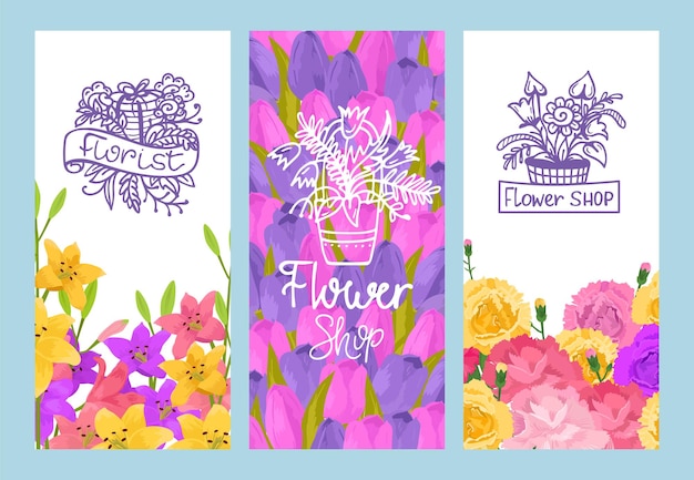 Spring flower sale flyers set