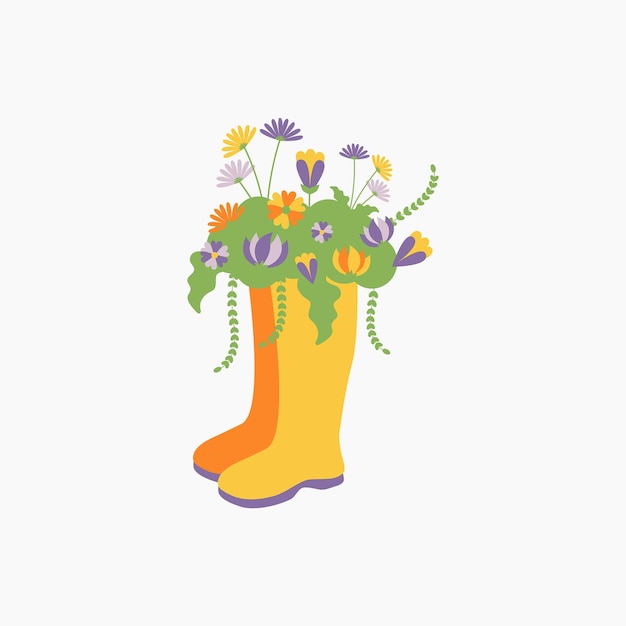 Spring Flowers in Boots Illustration