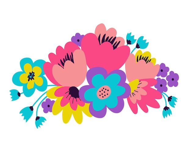 Vector spring flowers bouquet illustration drawing flowers arrangement vector flat illustration